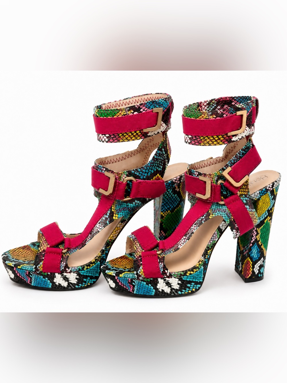 Hot Tomato Cardee Rainbow Snakeskin Platform Block Heels Size 11W